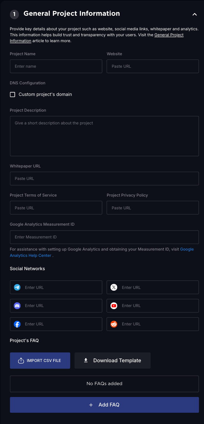Core Sale: Setup General Project Info